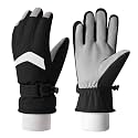 Azarxis Kids Winter Ski Gloves Waterproof Warm (Black, 9-12 Years Old)