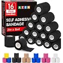 AZEN 16 Pack Self Adhesive Bandage Wrap Black, 2" X 5 Yards Black Athletic Tape, Vet Wrap, Tattoo Grip Tape Wrap，Ankle Tape, Cohesive Bandage Wrap