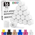 AZEN 16 Pack Self Adhesive Bandage Wrap Pink, 2" X 5 Yards Elastic Cohesive Bandage Wrap, Athletic Tape, Vet Wrap, Ankle Tape, Tattoo Grip Tape Wrap (White)