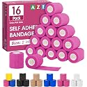 AZEN 16 Pack Self Adhesive Bandage Wrap Pink, 2" X 5 Yards Elastic Cohesive Bandage Wrap, Athletic Tape, Vet Wrap, Ankle Tape, Tattoo Grip Tape Wrap (Pink)