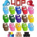 AZEN 40 Pack Self Adhesive Bandage Wrap, 2" X 5 Yards Elastic Cohesive Bandage Wrap, Color Athletic Tape, Vet Wrap, Ankle Tape, Tattoo Grip Tape Wrap