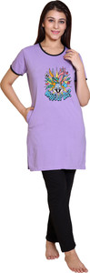 azf women printed purple night suit set
