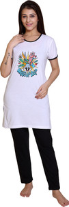 azf women printed white night suit set