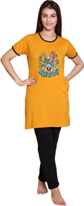 azf women printed yellow night suit set