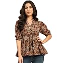 Azira Cotton Printed Mandarin Collar Blue
