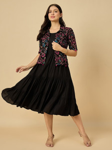 Azira Women Fit and Flare Black Midi