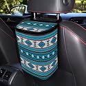 Aztec Tribal and Cattle Pattern Car Trash Can with Lid and Zipper Portable Foldable Ethnic Style Trash Bin for Car Interior Accessories Multipurpose Garbage Can Bags Storage Organizer