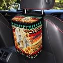 Aztec Tribe Horse Sunflower Print Trash Can for Car Leakproof Garbage with Lid and Zipper Trash Bin Hanging Back of Seat Auto Interior Accessories Universal Fit Most Truck SUV Van