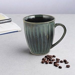 azure bhumija earth collection ceramic mugs to gift to best friend tea coffee milk mugs microwave safe tea cups set of 2 300 ml capacity dark green colour
