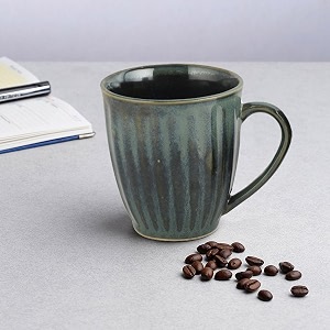 azure bhumija earth collection ceramic mugs to gift to best friend tea coffee milk mugs microwave safe tea cups set of 4 300 ml capacity dark green colour