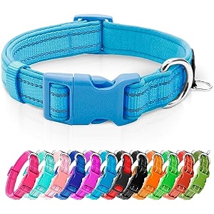azuza reflective dog collarsoft neoprene padded pet collar with id tag ringadjustable for medium dogssky bluem
