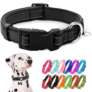 azuza reflective dog collarsoft neoprene padded pet collar with id tag ringadjustable for large dogsblackl