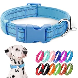 azuza reflective dog collarsoft neoprene padded pet collar with id tag ringadjustable for large dogssky bluel