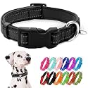 azuza Reflective Dog Collar,Soft Neoprene Padded Pet Collar with ID Tag Ring,Adjustable for Large Dogs,Black,L