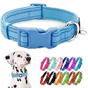 azuza Reflective Dog Collar,Soft Neoprene Padded Pet Collar with ID Tag Ring,Adjustable for Large Dogs,Sky Blue,L