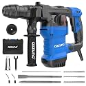 AZZUNO 1-1/4" SDS-Plus 15Amp Heavy Duty Rotary Hammer Drill, 4 Functions, for Drilling in Concrete, Brick and Stone, Includes Chisel and Drill Bits