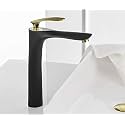 Backline Heavy Brass Basin Mixer Tap | Hot &amp; Cold Faucet for Table Top | 12" Tall Body Pillar tap for wash Basin | Tap for Bathroom Livingroom &amp; Bathroom (Black Matt Gold)