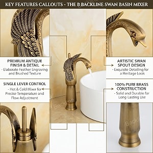 b backline brass basin mixer tap hot cold  wash basin mixer faucet  pillar tap for wash basin  tap for bathroom livingroom amp bathroom antique finish tap