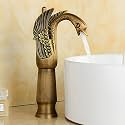 B Backline Brass Swan Shape Bathroom Sink Wash Basin Mixer Tap Single Handle Hot &amp; Cold Waterfall Lavatory Sink Faucet for Living Room &amp; Bathroom (Antique Tap Long Body)