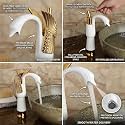 B Backline Brass Swan Shape Bathroom Sink Wash Basin Mixer Tap Single Handle Hot &amp; Cold Waterfall Lavatory Sink Faucet for Living Room &amp; Bathroom (White Gold Tap Long)