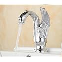 B Backline Brass Swan Shape Bathroom Sink Wash Basin Mixer Tap Single Handle Hot &amp; Cold Waterfall Lavatory Sink Faucet for Living Room &amp; Bathroom (Silver Tap Short)