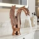 B Backline Brass Swan Shape Bathroom Sink Wash Basin Mixer Tap Single Handle Hot &amp; Cold Waterfall Lavatory Sink Faucet for Living Room &amp; Bathroom (Gold White Tap Long Body)