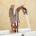 B Backline Brass Swan Shape Bathroom Sink Wash Basin Mixer Tap Single Handle Hot &amp; Cold Waterfall Lavatory Sink Faucet for Living Room &amp; Bathroom (Rose Gold Tap Short)