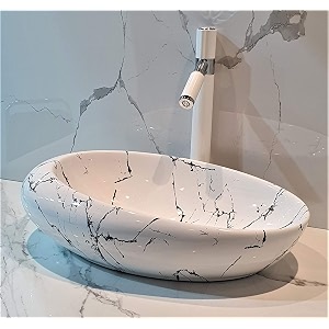 b backline ceramic designer oval shape counter toptable topvessel sink glossy finish for bathroom amp living room 49 x 32 x 14 cm black white