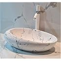 B Backline Ceramic Designer Oval Shape Counter Top/Table Top/Vessel Sink Glossy Finish For Bathroom & Living Room 49 X 32 X 14 Cm (Black White)