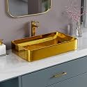 B Backline Ceramic Designer Wash Basin Counter Top/Over Counter Wash Basin Table Top/Vessel Sink Art Basins for Bathroom &amp; Living Room 24 X 14 X 4.3 Inhes (Gold)