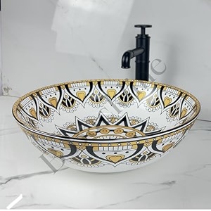b backline ceramic moroccan wash basin countertop  table top wash basin bathroom sink  art basin for bathroom amp livingroom 40 x 40 x 14 cm 5 years warrenty