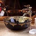 B Backline Ceramic Moroccan Wash Basin | Basin for Bathroom | Tabletop Wash Basin | Art Basin For Bathroom/Home/Office/Hotels 41 X 41 X 14 Cm (Black Gold)