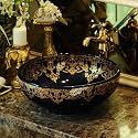B Backline Ceramic Moroccan Wash Basin Countertop | Tabletop Ceramic Bathroom Sink | Modern Wash Basin Over Counter | Wash Basin For Bathroom 41 X 41 X 14 Cm (Glossy Finish) (Black)