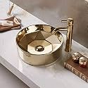 B Backline Ceramic Round Shape Wash Basin Table Top Vessel Sink Wash Basin Basin Over Counter Basin with for Bathroom &amp; Living Room 16 X 16 X 6 Inch (Gold)