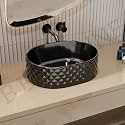B BACKLINE Ceramic Oval Shape Table Top Vessel Sink Over Counter Wash Basin (24 X 16 X 6 Inch, Black Gold)