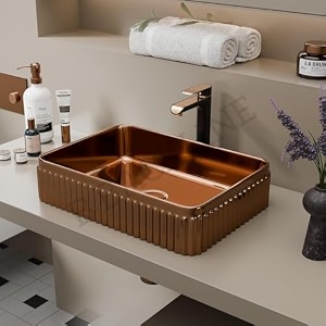b backline ceramic table top vessel sink wash basin over countercounter top wash basin for bathroom amp living room 48 x 34 x 11 cm only basin rosegold