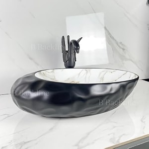 b backline ceramic table top vessel sink wash basin over countercounter top wash basin for bathroom amp living room 205 x 125 x 57 inches black matt