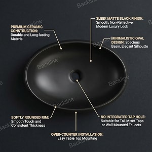 b backline ceramic table top wash basin counter topover counter wash basin vessel sink for bathroom amp living room 24 x 16 x 55 inches black matt
