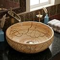 B Backline Ceramic Table Top Wash Basin | Basin For Bathroom | Counter Top Wash Basin For Bathroom &amp; Living Room 40 X 40 X 14 Cm (Wooden Finish)