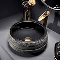 Ceramic Table Top Wash Basin/Countertop Basin Bathroom Sink/Art Basin For Bathroom &amp; Livingroom 16.5 X 16.5 X 6 Inches (Black Matt 5)