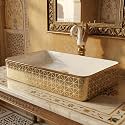 B Backline Ceramic Table Top Wash Basin Over Counter/Counter Top Wash Basins For Bathroom &amp; Living Room 24 X 14 X 4 Inch (Gold White)