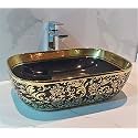 B Backline Ceramic Table Top Wash Basin | Basin For Bathroom | Counter Top Wash Basin For Bathroom &amp; Living Room 40 X 40 X 14 Cm (Wooden Finish)