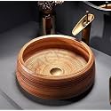 B Backline Ceramic Wooden Finish Table Top Wash Basin | Counter Top Wash Basin For Bathroom &amp; Living Room 42 X 42 X 14 Cm (Matt)