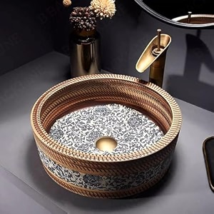 b backline ceramic wooden finish tabletop wash basin  countertop basins for bathroomrestauranthotelliving room 41 x 41 x 14 cm matt finish5 years warranty