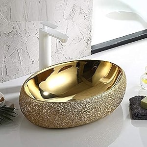 b backline designer ceramic vessel sink counter top wash basin gold 24 x 18 x 6 inch