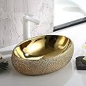 B BACKLINE Designer Ceramic Vessel Sink Counter Top Wash Basin (Gold, 24 x 18 x 6 Inch)