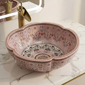 b backline mexican design ceramic wash basin  designer table top wash basin  countertop basin for livingroom amp bathroom 41 x 41 x 14 cm matt finish pink