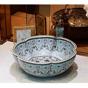 b backline mexican design ceramic wash basin  designer table top wash basin  countertop basin for livingroom amp bathroom 41 x 41 x 14 cm matt finish light blue