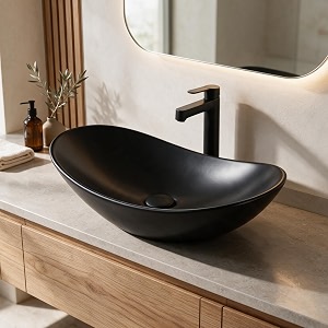 b backline ceramic table top vessel sink wash basin rectangle over counter wash basin for bathroom amp living room 24 x 14 x 45 inch black matt