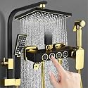 B Backline Shower Set for Bathroom Full Set 4 in 1 Wall Shower Mixer Hot &amp; Cold Shower Panel, Hand shower | overhead Shower | Jet Spray For Bathroom (Black Gold)